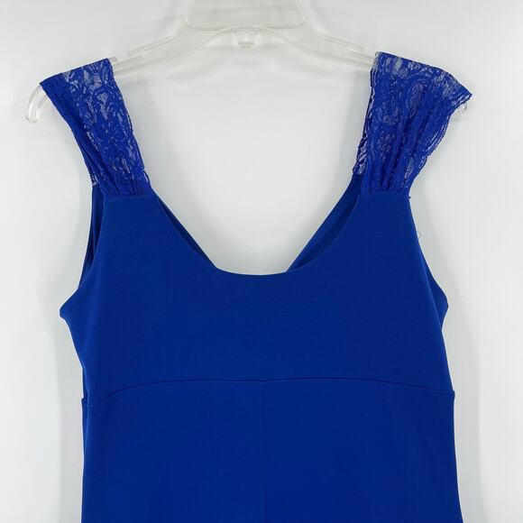 Enfocus Studio Y2K Bandage Dress Sz 8 Royal Blue Lace Babydoll Deep V Coquette - Picture 5 of 11